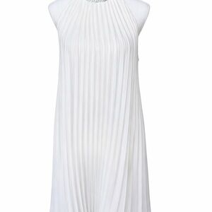 White Pleated Halter Swing Dress with Sequin Collar  | Elegant and Flowy